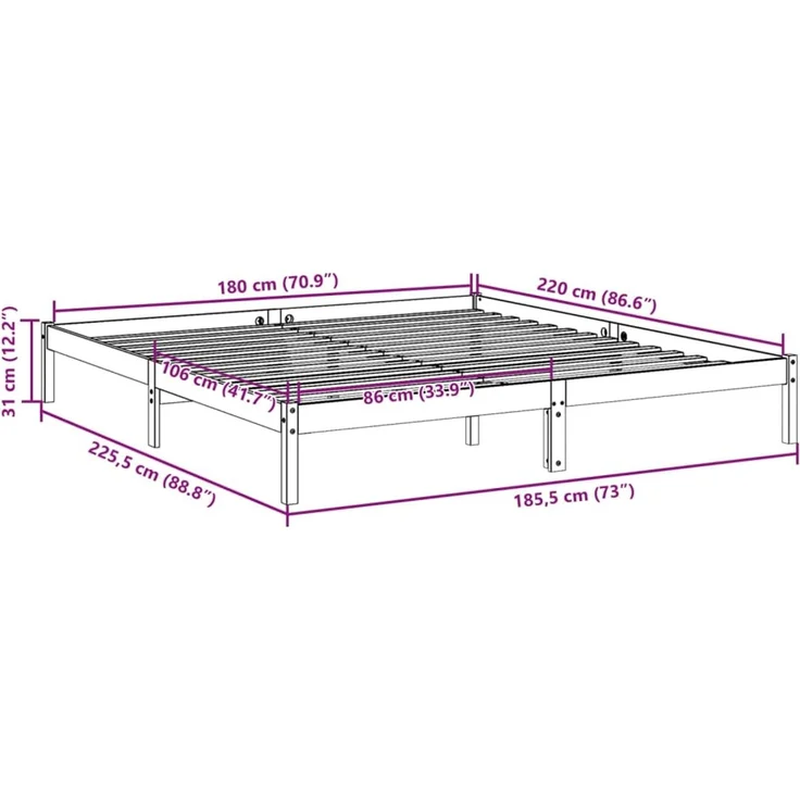 vidaXL Massivholzbett Extra Lang ohne Matratze 180x220 Kiefernholz 852424 – Bild 10