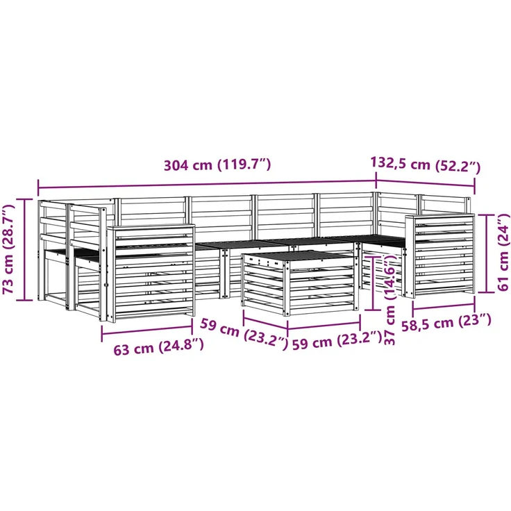 vidaXL Outdoor-Sofagarnitur 8 stk. 7-Sitzer Weiß Massivholz Akazie 3391559 – Bild 8