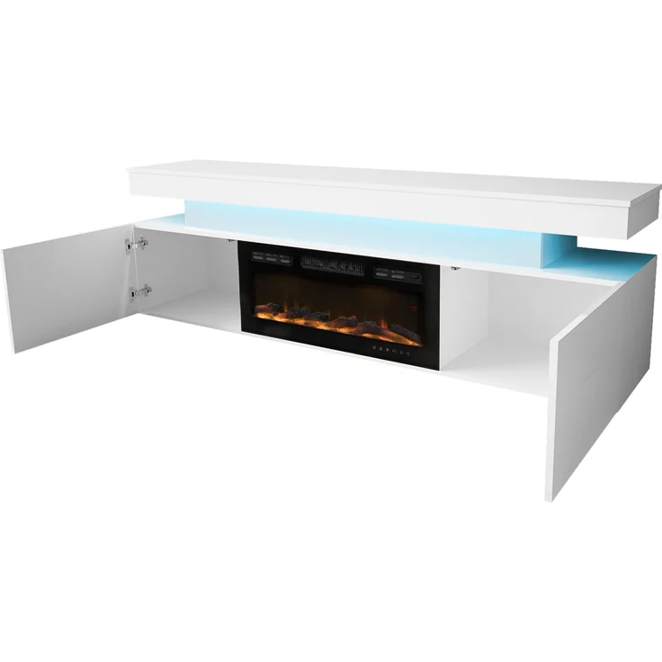 Mirjan24 'EF 2D Serkuzo' TV-Lowboard mit Kamin, MDF weiß (hochglanz/matt), 59 x 41 x 190 cm – Bild 6