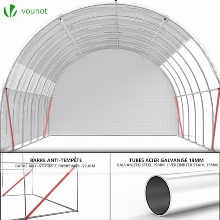 VOUNOT® Gewächshaus Foliengewächshaus, Seitenwände Aufrollbar Winterfest, Tomatenhaus Folientunnel, 6 x 3 x 2 m 18m², Weiß – Bild 7
