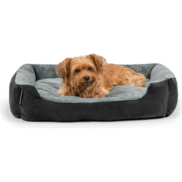 lionto Hundebett mit Wendekissen und Rutschfester Unterseite, Robustes Heimtierkissen mit tiefem Einstieg für Hunde und Katzen jeden Alters, 75x60 cm, kuscheliges Hundekissen, schwarz/grau