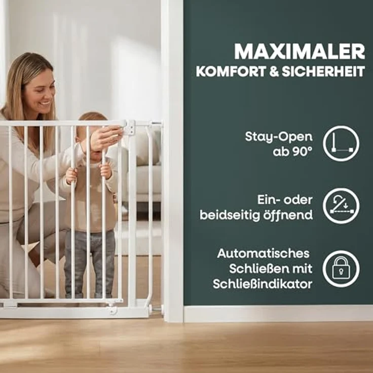 Safetots Elite Sicherheitsschutzgitter, 134cm - 143cm, Mattweiß, Treppenschutzgitter mit Druckmontage, Sicherheitsbarriere, Einfache Installation – Bild 4