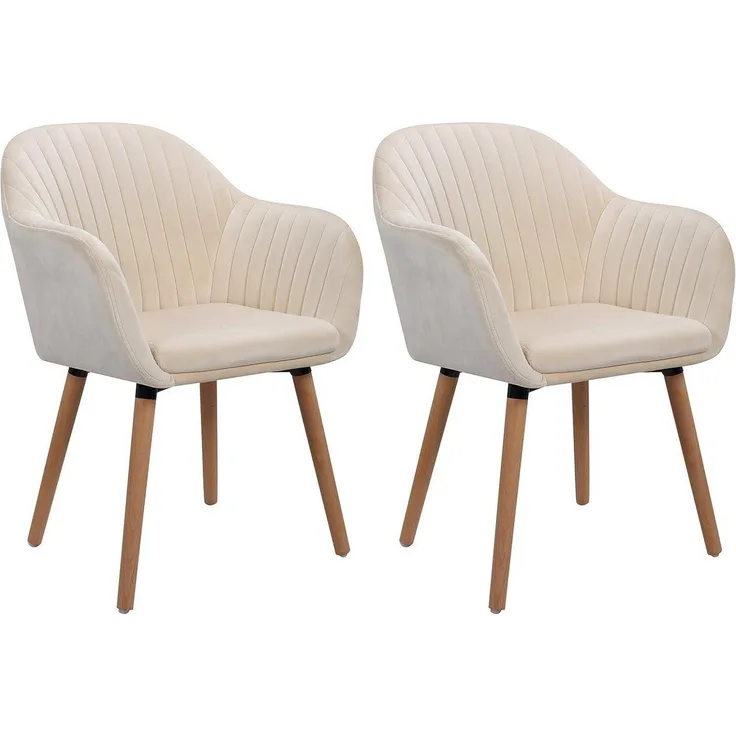 2er-Set Esszimmerstühle aus Samt & Holz Modell Emilie cremeweiß
