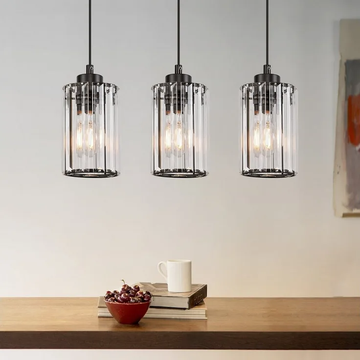 Nettlife Pendelleuchte Kristall Modern Wohnzimmer 3 Flammig E27 Schwarz Esstisch Hängeleuchte, Höhenverstellbar, LED wechselbar, Pendellampe für Küche Esszimmer Schlafzimmer
