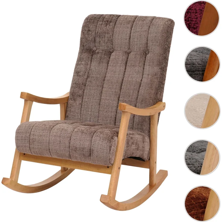 Schaukelstuhl HWC-K10, Relaxsessel, Holz FSC® Stoff/Textil Chenille (465g/m²) ~ braun, Gestell natur – Bild 10