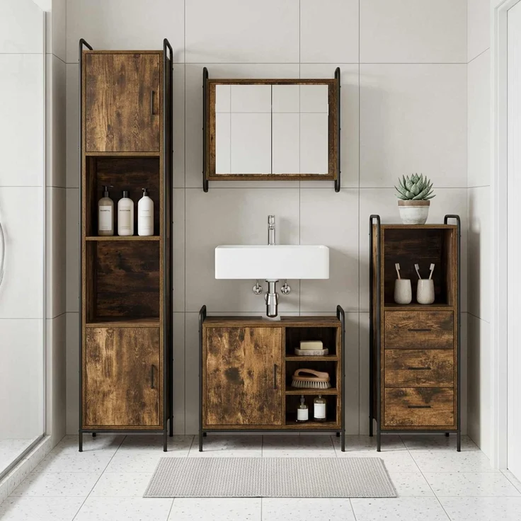 vidaXL Badezimmerschrank-Set 3 stk. Räuchereiche 40 x 36 x 109,5 cm 3444533 – Bild 1