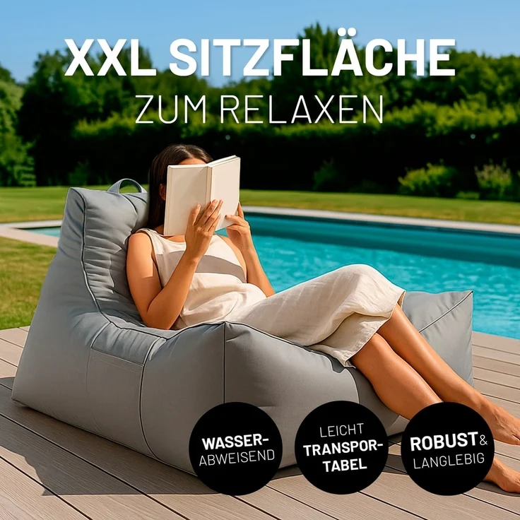 Lumaland Sitzsack Sitzsack-Lounge In-& Outdoor 380l grau, mit Flaschenhalter – Bild 3