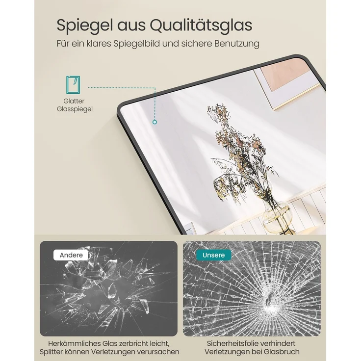 SONGMICS Ganzkörperspiegel, 120 x 40 cm, rechteckiger Spiegel, Wand- oder Türmontage, Rahmen aus Aluminiumlegierung, Hartglas, für Schlafzimmer, Wohnzimmer, Garderobe, tintenschwarz LFMDE032B01 – Bild 3