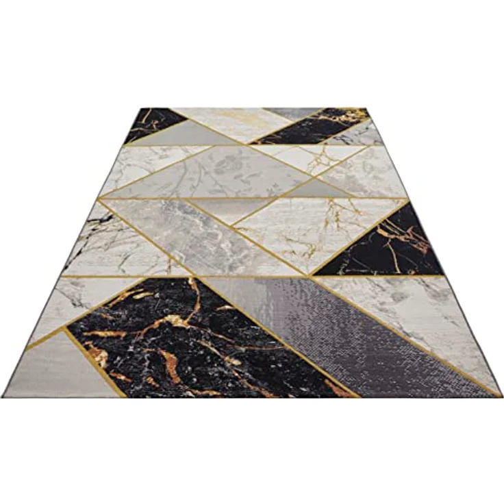 Hanse Home Noble In- & Outdoor Teppich – Flachgewebe Skandi Marmor Optik Geometrisches Muster, ÖKO-TEX Wetterfest & UV-beständig für Wohnzimmer, Balkon, Terrasse, Garten – Schwarz Grau Gold, 200x285 cm – Bild 8