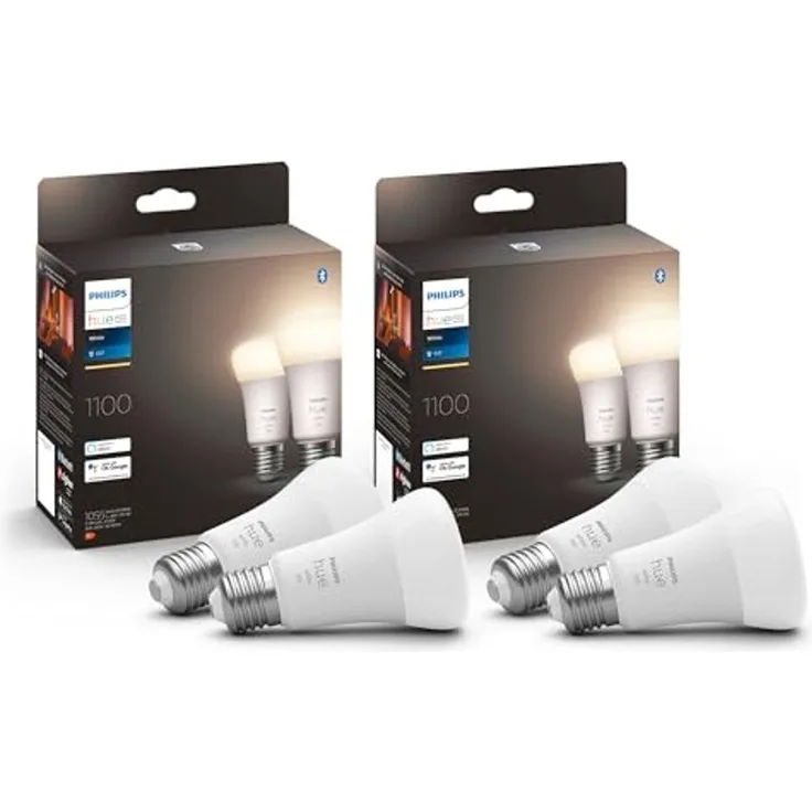 Philips Hue White E27 Lampe 4 Pack 4x1055lm, dimmbar, warmweißes Licht, steuerbar via App, kompatibel mit Amazon Alexa (Echo, Echo Dot)