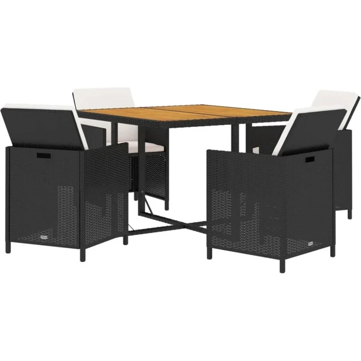 vidaXL 5-tlg. Garten-Essgruppe mit Kissen Poly Rattan Schwarz 3095518 – Bild 7