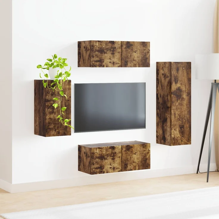 TV-Schrankset 4 pcs, Lowboard TV Geräucherte Eiche Holzwerkstoff – Bild 4