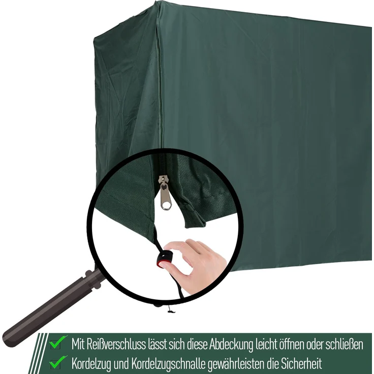 JARDJ Hollywoodschaukel Abdeckung 3 Sitzer, Wasserabweisend Winterfest Schutzhülle für Gartenschaukel, UV-Beständig Abdeckplane, Abdeckhaube, Reißfest 420D Oxford Gewebe, 177x114x152cm Dunkelgrün – Bild 8