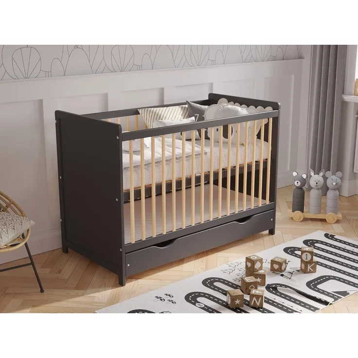 Love For Sleep Babybett Kinderbett Gitterbett mit Schublade und Aloe Vera Matratze 120x60 cm,Sicherheitsbarriere,Beißschienen