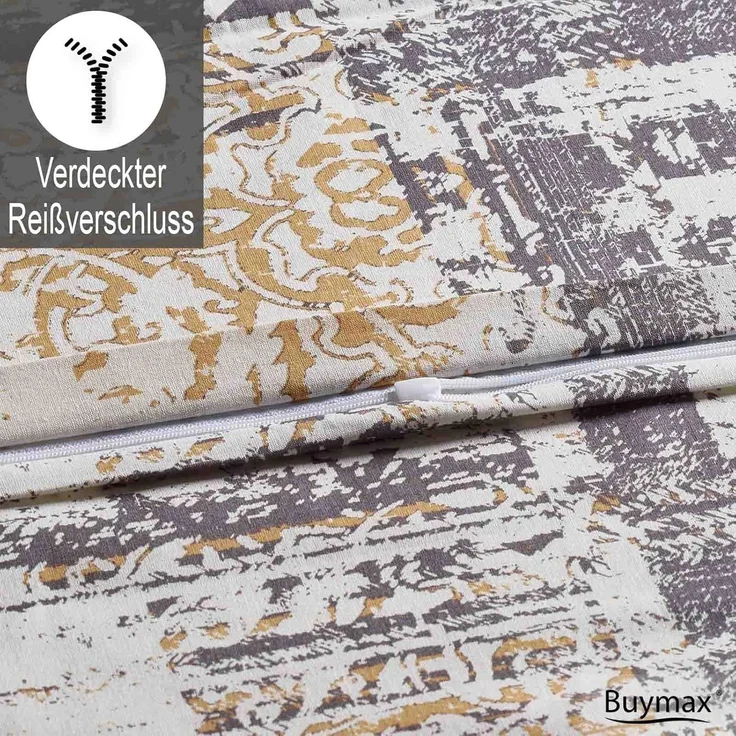 Buymax Bettwäsche Luxury, Renforce: 100% Baumwolle, 3 teilig, 200x200 cm, Bettbezug-Set, mit Reißverschluss, Weiß Schwarz – Bild 4