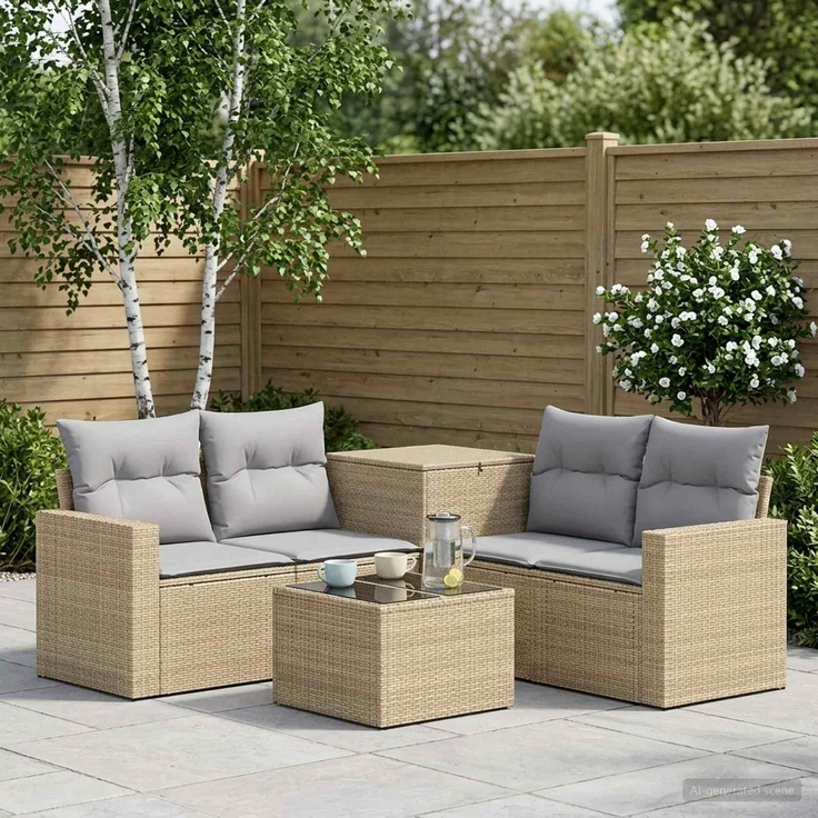 vidaXL Sofa Set 6 stk. Beige und Hellgrau Polyrattan und Stahl 3447415 – Bild 1