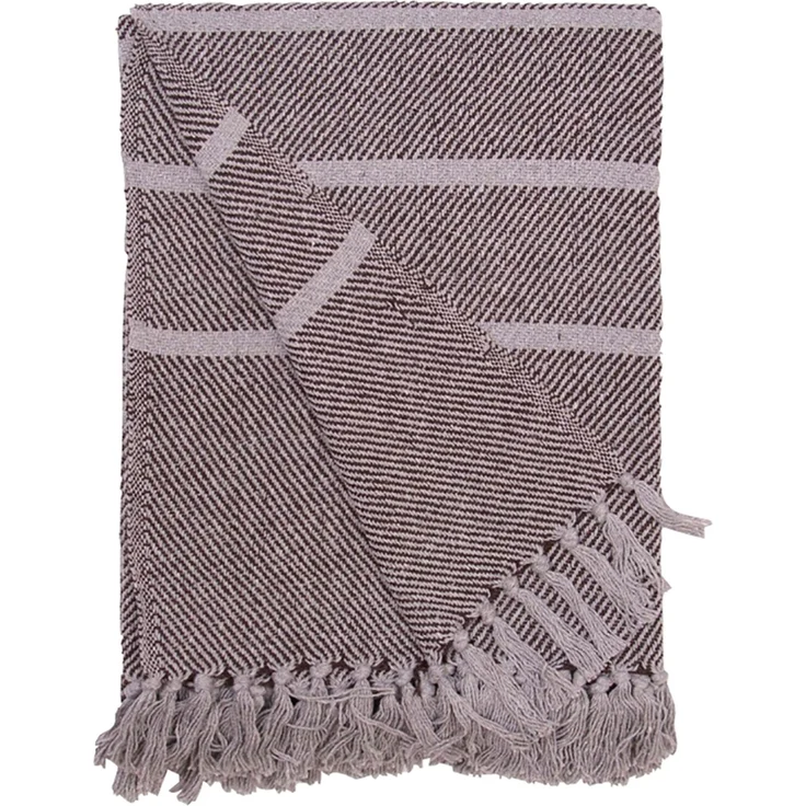 Decke Überwurf Streifen Design 100% Baumwolle 130x180 cm Skandinavisch Grau/Kaffee – Bild 1