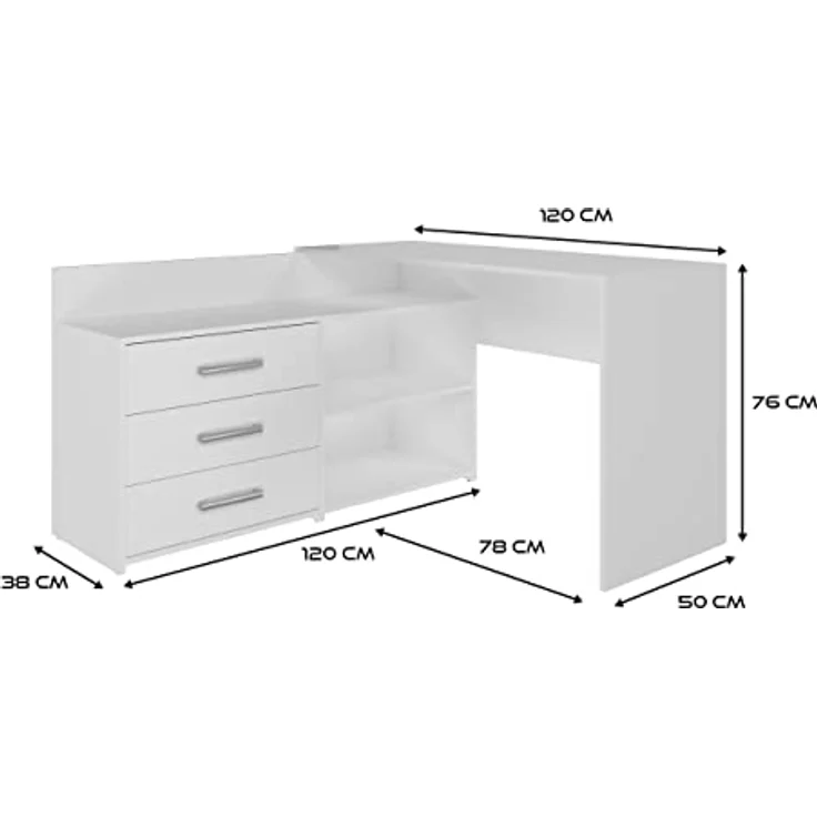 ibonto SCHREIBTISCH 120x50x76 cm Weiß Computertisch (H 76 x T 50 x B 120 cm) – Bild 4