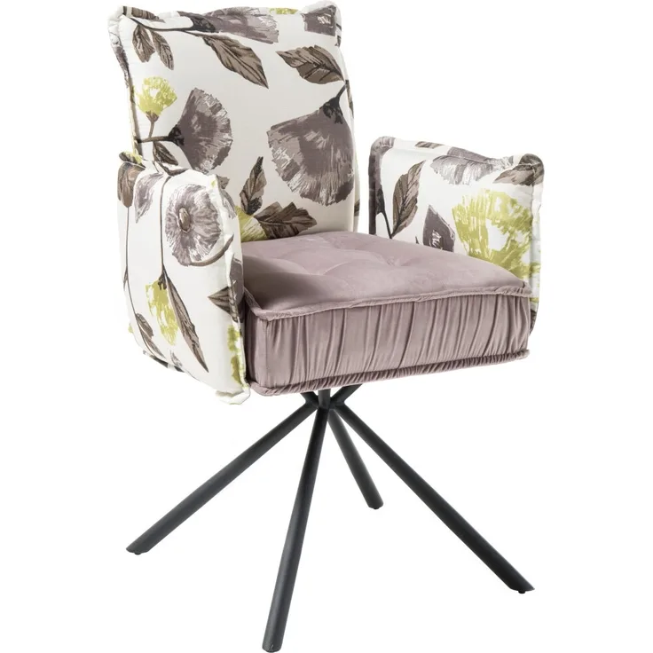 Armlehnstuhl JOELLE Stoffmix Flower Samt Esszimmer