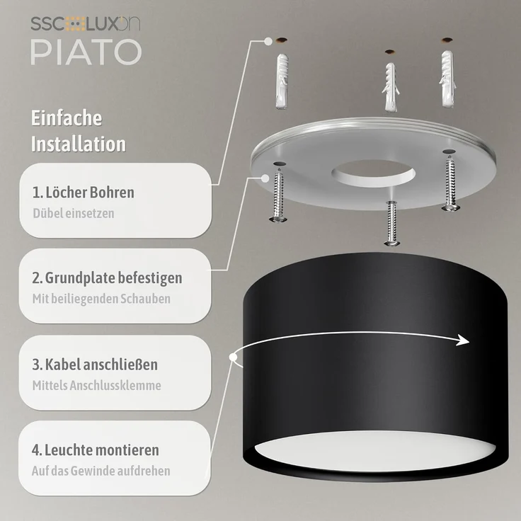 SSC-LUXon LED Aufbaustrahler PIATO LED Deckenspot schwarz rund flach 6W warmweiß 230V, Warmweiß – Bild 6