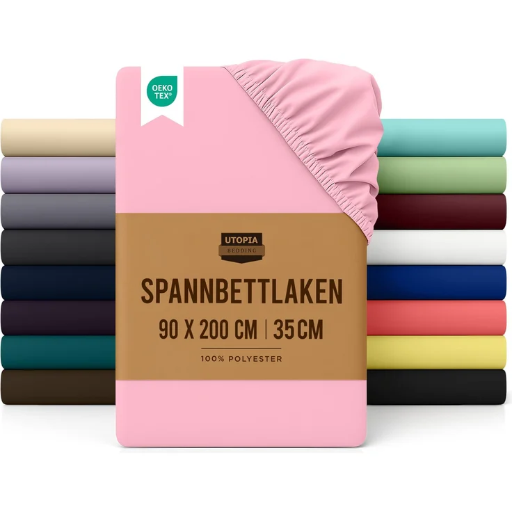 Utopia Bedding - Spannbettlaken 90x200 cm - Rosa - Oeko-Tex Zertifiziertes Gebürstete Polyester-Mikrofaser Spannbetttuch - 35 cm Tiefe Tasche – Bild 1