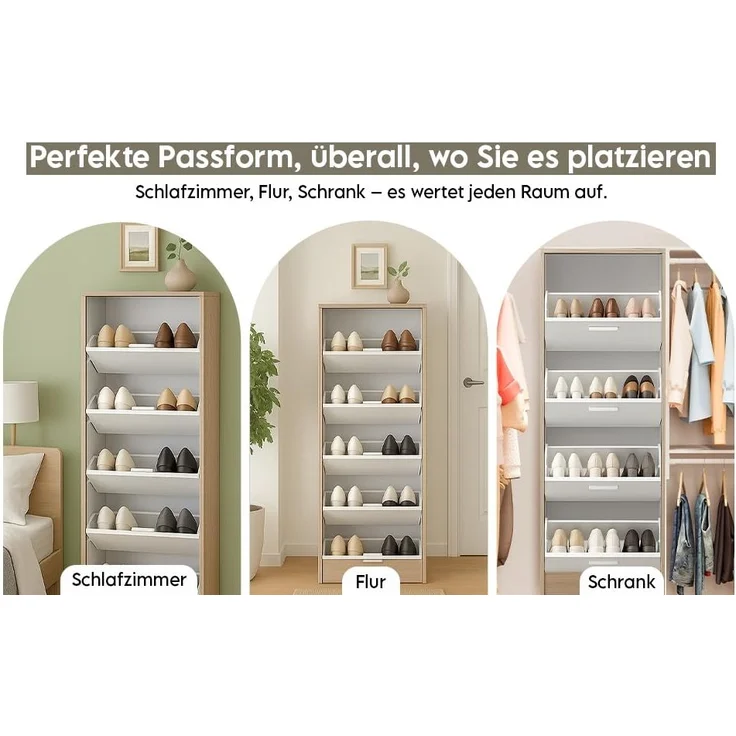 habeig Schuhkipper Schuhschrank Holz mit 4 Klappen, 164x60x24cm, 16 Paar Schuhe, 164 cm hoch – Bild 7