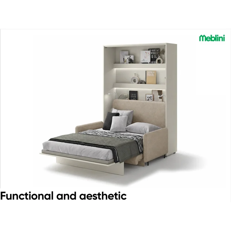 MEBLINI Schrankbett BC-12 - 160x200cm Vertikal - Kaschmir/Beige - mit Sofa - Wandbett mit Lattenrost - Klappbett mit Schrank - Wandklappbett - Murphy Bed – Bild 2
