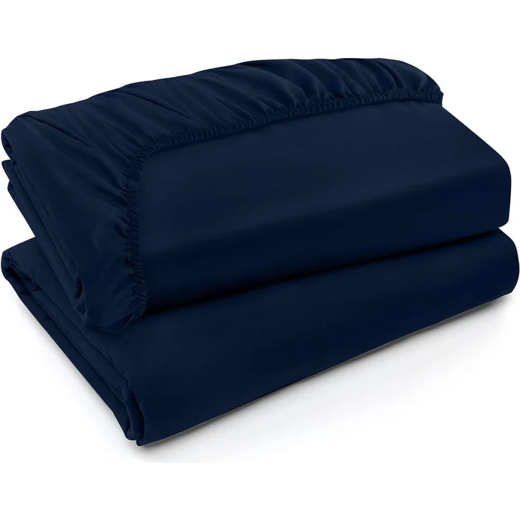 Utopia Bedding Spannbettlaken für King-Size, 2 Stück, weich gebürstete Mikrofaser, tiefe Taschen, schrumpf- und lichtbeständig, pflegeleicht (King, Marineblau)