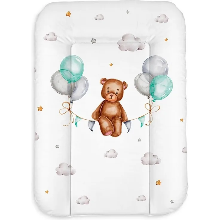 Wickelauflage 50x70 cm, Weiß mit Bär – abwaschbar & wasserdicht, weich für Neugeborene – Wickeltischauflage für Wickelkommode – Baby Wickelunterlage, schnell abwischbar