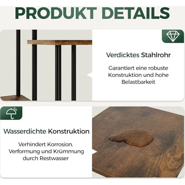 Bamworld Pflanzenständer Blumenständer Metall Schwarz Pflanzenregal Indoor Outdoor mit 4 Etagen Eck Blumenständer für Terrasse, Garten, Balkon, Wohnzimmer, Schlafzimmer (Braun) – Bild 6