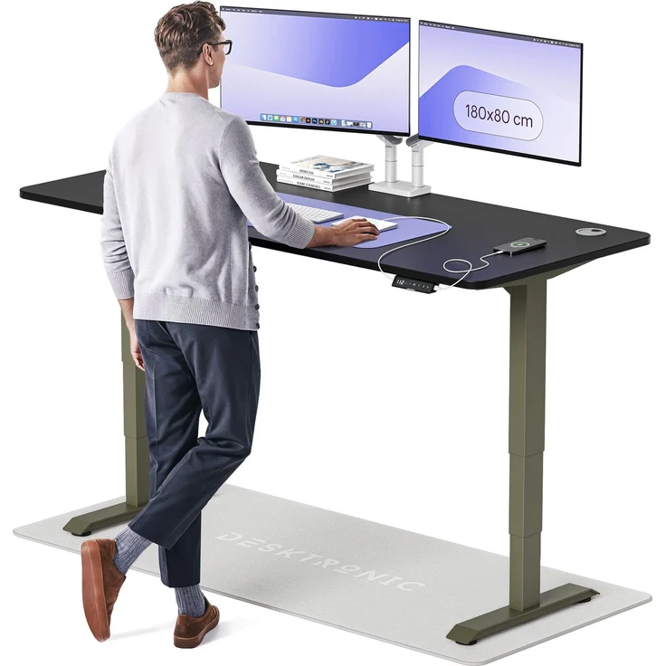 Desktronic HomePro Elektrisch höhenverstellbarer Schreibtisch 180x80cm Grün/Schwarz mit Memory-Funktion, Anti-Kollisions Technologie, USB-A und USB-C-Ladeanschlüssen – Bild 1
