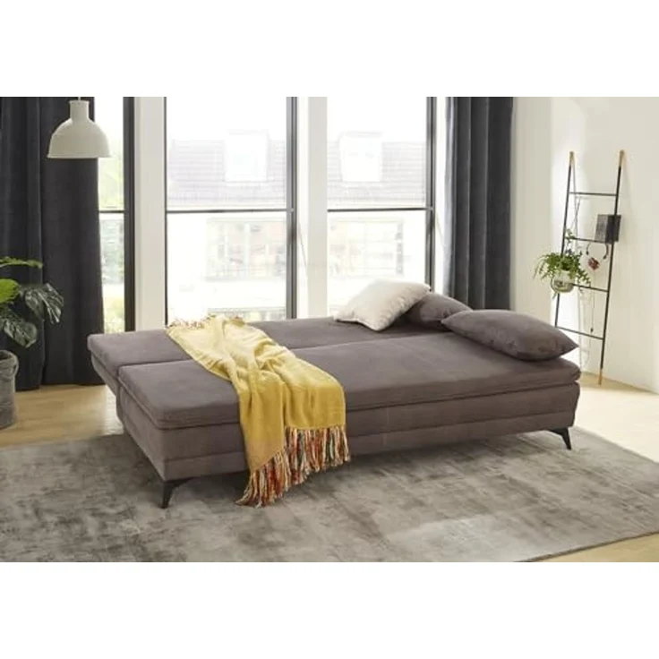 Dauer-Schlafsofa 202 cm Couch mit Topper Bettkasten Wellenunterfederung in Braun – Bild 5