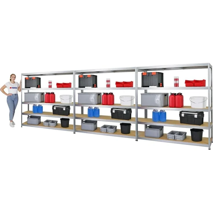 PROREGAL Mega Deal 3er-Set Schwerlastregal Giant Elephant 180 x 180 x 45 cm mit 5 Ebenen Fachlast 200kg Verzinkt, Kellerregal, Steckregal, Garagenregal, Lagerregal – Bild 4