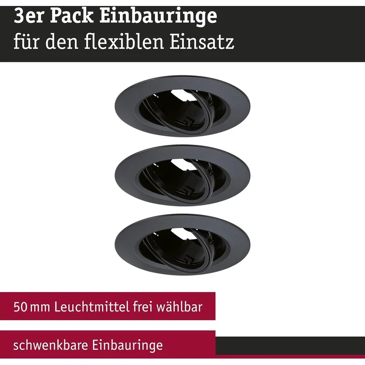Paulmann LED Einbauleuchte 3er-Set schwarz schwenkbar Ø 9 cm – Bild 2