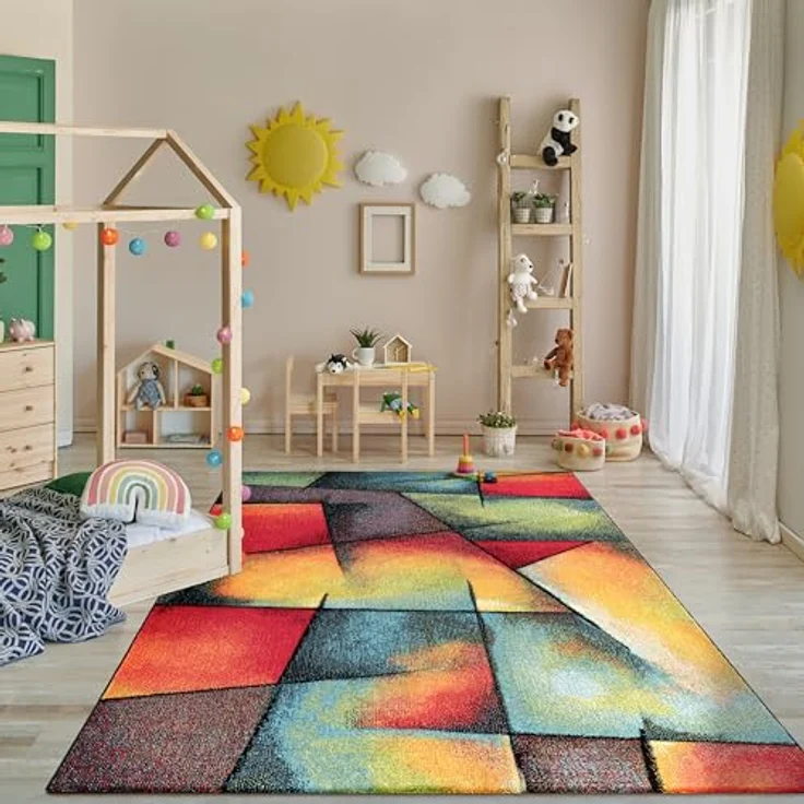 Paco Home Teppich Wohnzimmer Kinderzimmer Kurzflor Moderne 3D Optik Kariert Geometrische Muster, Grösse:80x300 cm, Farbe:Bunt 6 – Bild 2