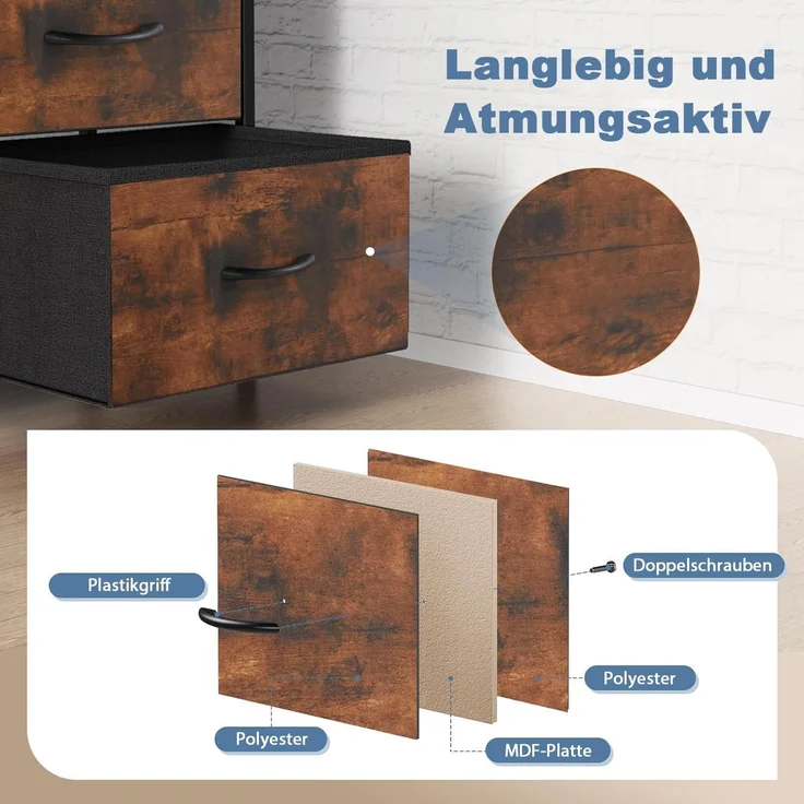 DUMOS Kommode für Schlafzimmer mit 8 Stoffschubladen hohe Kommode Organizer für Kleidung Schrank Kinderzimmer Aufbewahrungsturm mit Schrank Metallrahmen Holzplatte leichte Kinderzimmermöbel – Bild 6