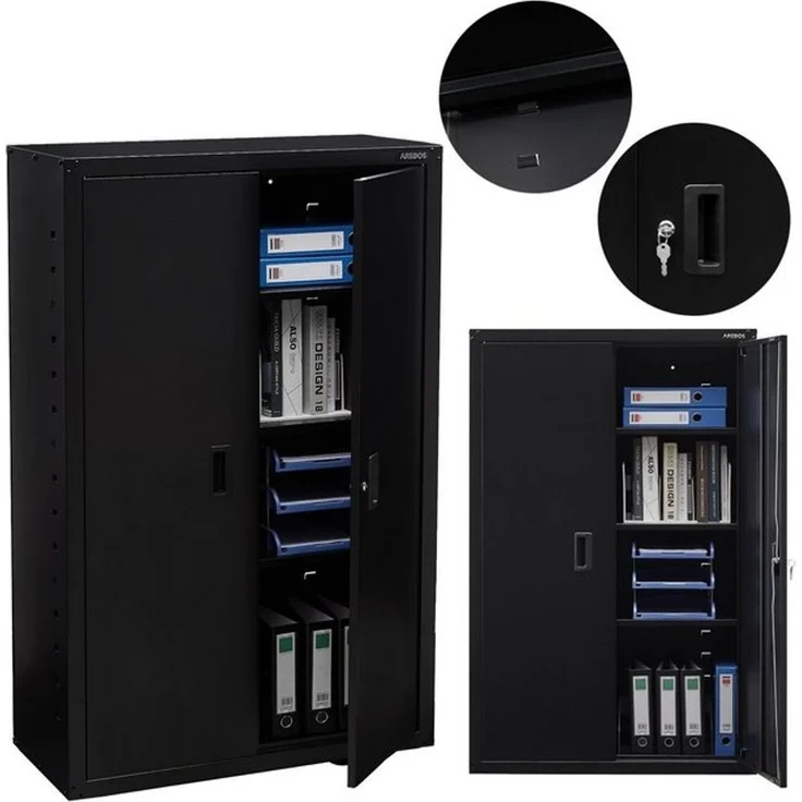 Arebos Aktenschrank Büroschrank Materialschrank Stahlschrank 140x90x40 cm (Stück, schwarz) – Bild 4