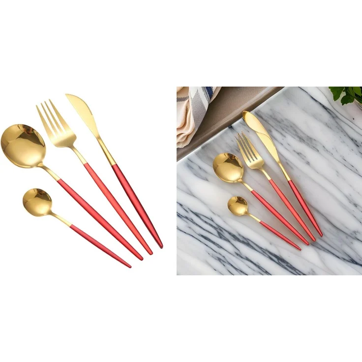 Premium Besteck-Set Rot/Gold 6 Personen 24-tlg Edelstahl Essbesteck CF-22130 – Bild 3