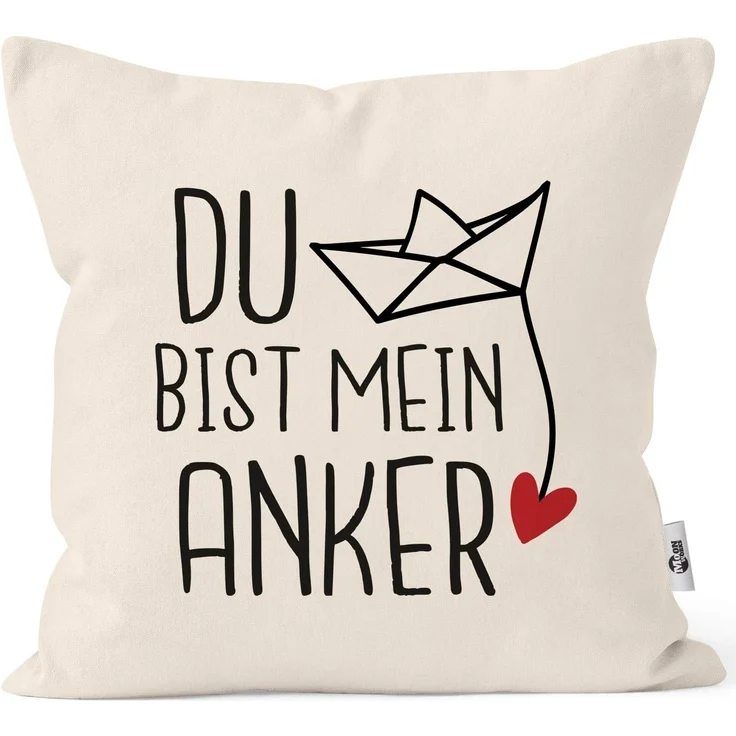 MoonWorks Dekokissen Kissen-Bezug Spruch Liebe du bist mein Anker Origami Papierschiffchen – Bild 1