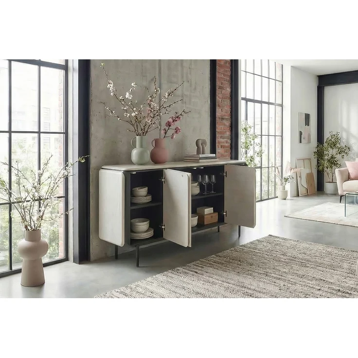 KAWOLA Sideboard AVRIL 4 Türen Eiche grau 87 x 40 x 181 cm – Bild 4