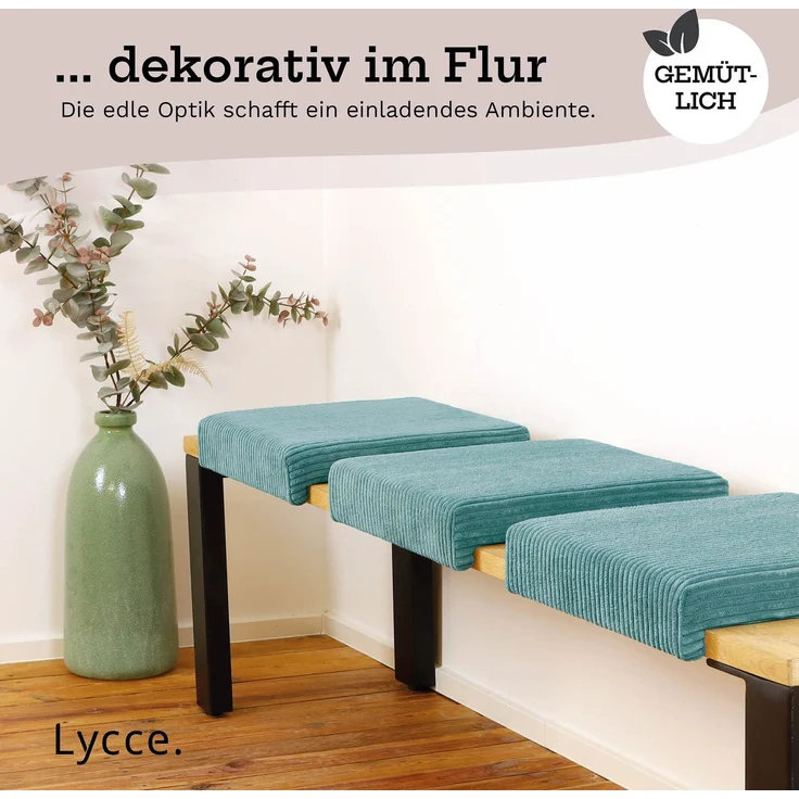Lycce Bankauflage Klemmkissen mit Leiste - Cord, Polsterung, rutschfest Türkis 8x40x38cm – Bild 7