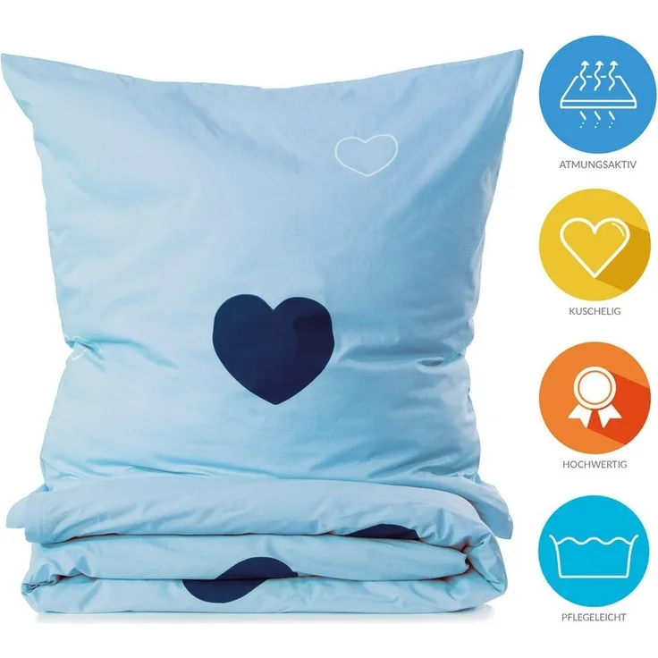 Lavea Kinderbettwäsche Bettwäsche Kinder Herzen Set, mit Reißverschluss, mit Herzmotiv, 100% Baumwolle, 2 teilig, weiche Bezüge für Bettdecke und Kopfkissen