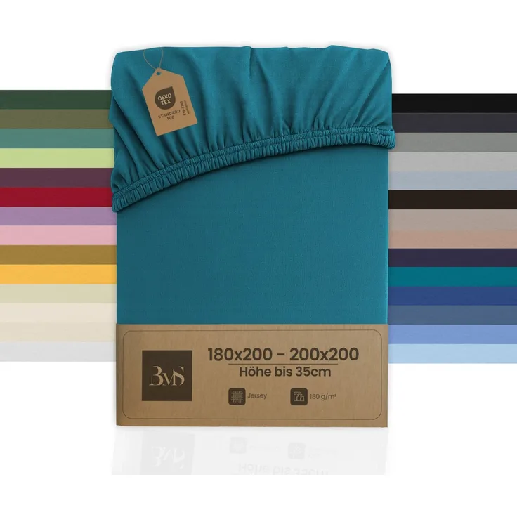 Jersey Spannbettlaken petrolblau 180x200 - 200x200 cm Höhe bis 35cm