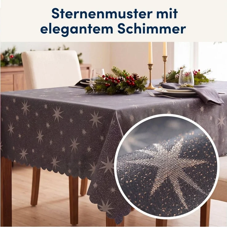 Stoffschmiede Tischdecke Weihnachten Sterne - Lurex Glanz - Versch. Größen & Farben, Lurex Glanz – Bild 3