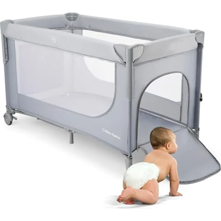 Moby-System Closely 3in1 Beistellbett Baby - Reisebett Baby mit Wickelauflage, Matratze, Transporttasche - Höhenverstellbares Beistellbett, Laufstall (6 Teile) – Bild 7
