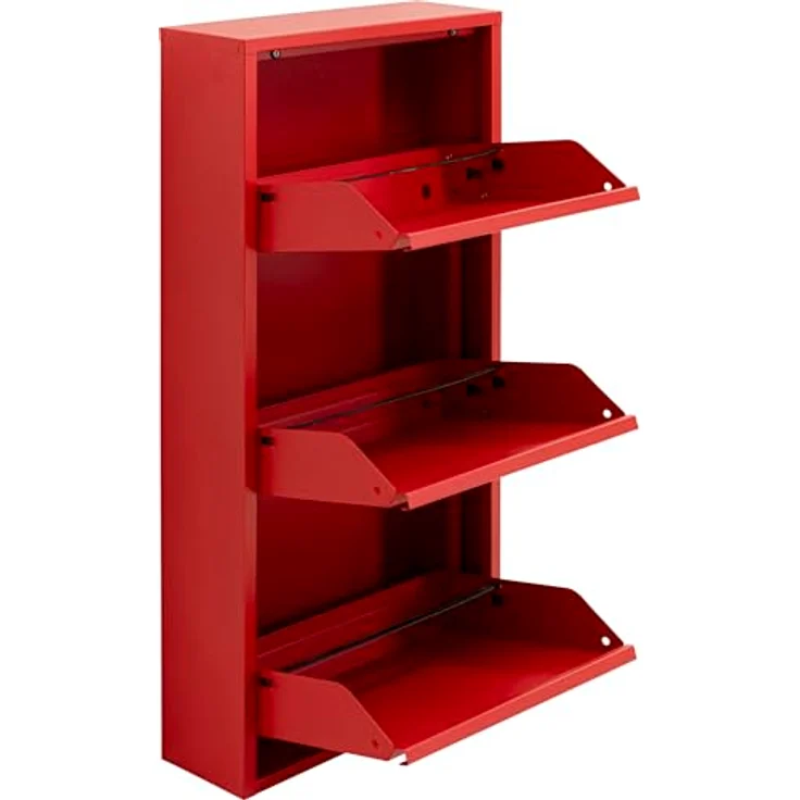 Kare Design Schuhschrank Caruso, Rot, Metall, mit 3 Klappen, Schuhablage für 6 Paar Schuhe, schmal, platzsparend, hoch, Schuhregal, Eingangsbereich, 104 x 50 x 15 cm – Bild 5