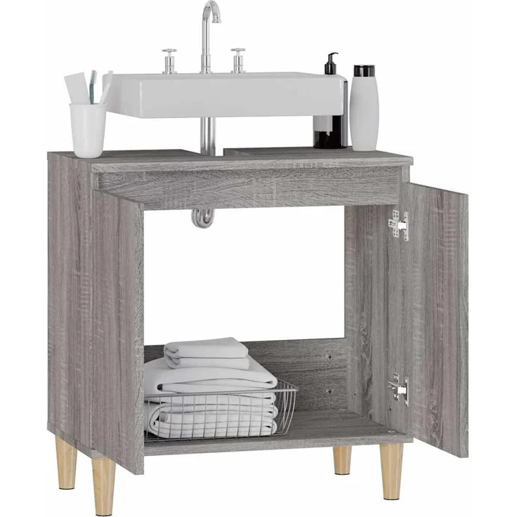 Waschbeckenunterschrank, Badschrank, Unterschrank Grau Sonoma 58 x 33 x 60 cm Holzwerkstoff j138p – Bild 5
