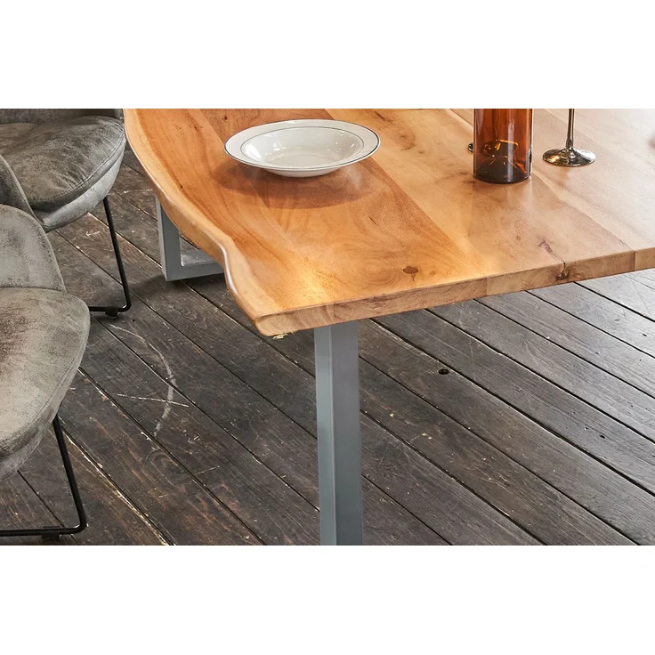 KAWOLA Esstisch LORE 200x100cm massiv mit Baumkante Fuß silber – Bild 5