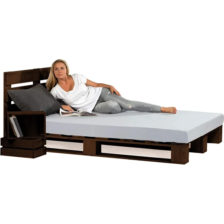 sunnypillow 200x200 cm Palettenbett mit Kopfteil Palisander Bett aus Paletten Palettenmöbel Fichte europalette Fichte Palisander Loft 80 90 100 120 140 160 180 200 220 240x200 cm