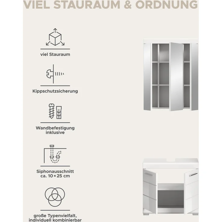 Xonox Scout Badkombination (B/H/T: 60x191x34 cm) in weiß Nachbildung und weiß Hochglanz tiefzieh – Bild 12